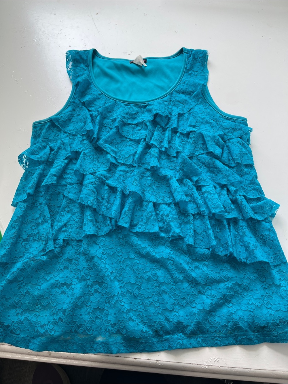 Vintage Cocomo Woman 1X Blue Floral Lace Ruffle Sleeveless Tank Top
